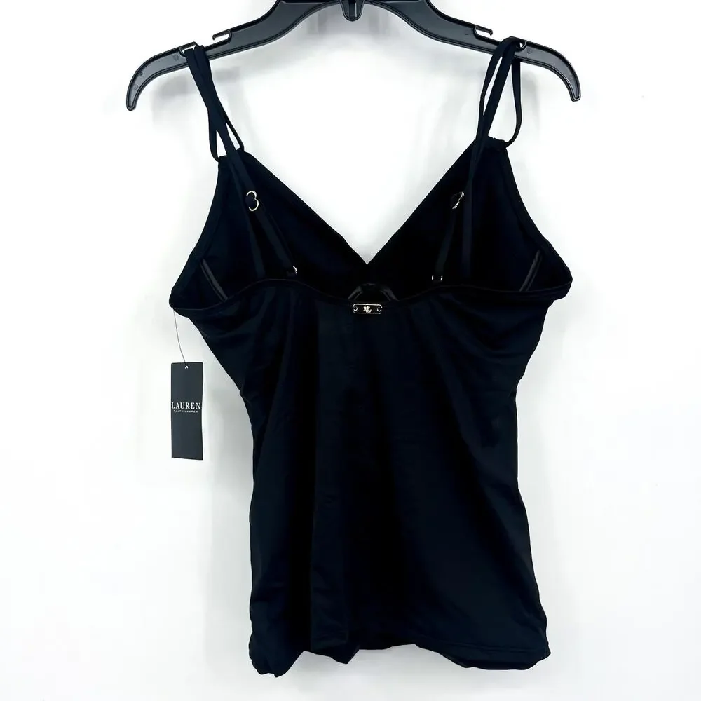 LAUREN RALPH LAUREN Double Strap Twist Tankini Top Size 4 Black Underwire NWT